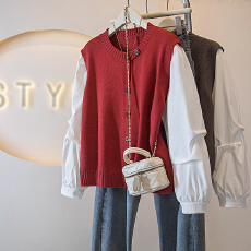 批发实拍大码女装春季新款韩版高级潮流设计显瘦修身假两件针织马甲