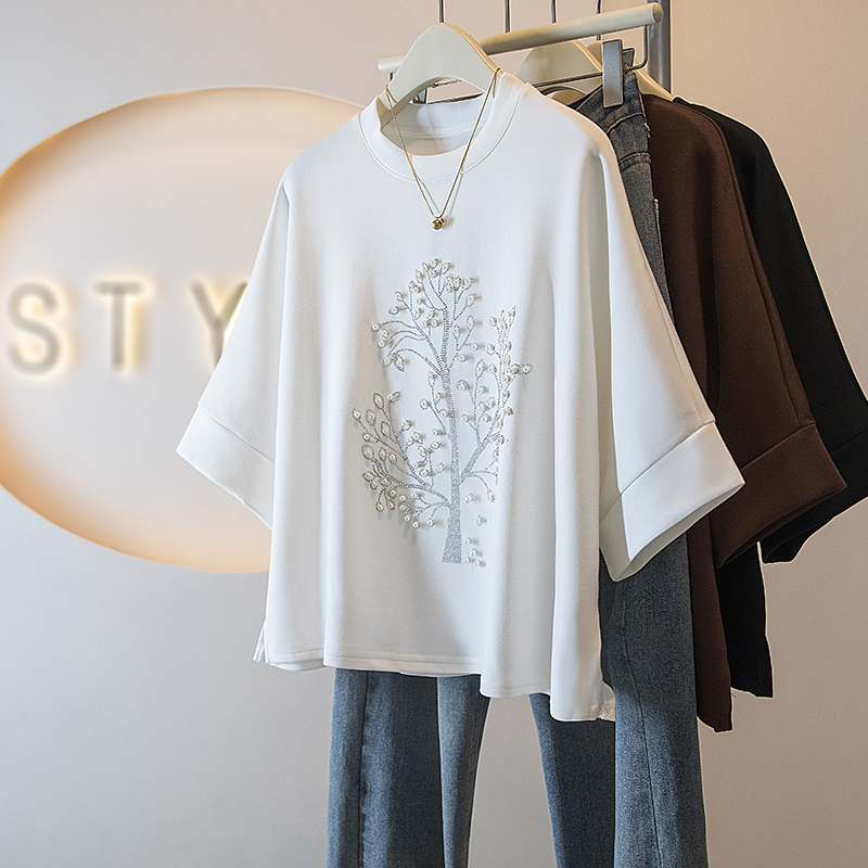 RY1691# 实拍大码女装春季新款韩版胖MM高级感潮流钉珠设计感显瘦修身...