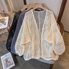 批发实拍大码女装新款韩版高级感潮流外穿洞洞上衣感显瘦修身针织外衣