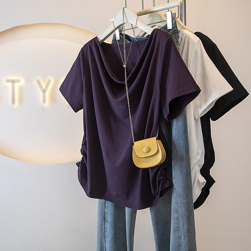 RY1190# 实拍大码女装胖MM新款韩版高级感潮流浪荡领设计感显瘦修身上...