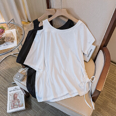 批发<b class='q'>实拍</b><b class='q'>大码</b><b class='q'>女装</b>新款韩系露肩下摆抽绳设计假两件宽时尚松显瘦上衣