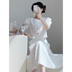 批发富家千金白色泡泡袖连衣<b class='q'>裙</b>女夏新中式国风<b class='q'>伴娘</b>礼服改良旗袍套装<b class='q'>裙</b>