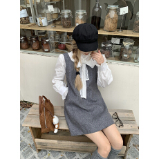 批发灰色无袖<b class='q'>毛呢</b>背心<b class='q'>连衣裙</b>女秋冬季新款法式气质收腰显瘦A字短裙子