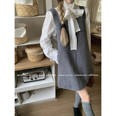 批发己出件 灰色无袖毛呢背心瘦A字短裙子