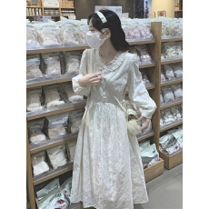 批发茶歇法式刺绣<b class='q'>连衣裙</b>女秋温柔风气质甜美在逃公主森系仙女初恋长裙