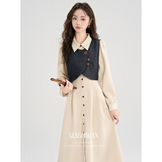 批发法式气质穿搭牛仔马甲<b class='q'>连衣裙</b>套装女秋季新款衬衫裙超火两件套