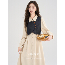 批发法式气质穿搭<b class='q'>牛仔</b>马甲连衣裙套装女秋季新款衬衫裙超火两件套
