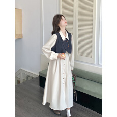 批发马甲套装女白色<b class='q'>连衣裙</b>春秋新款法式气质小个子设计感两件套