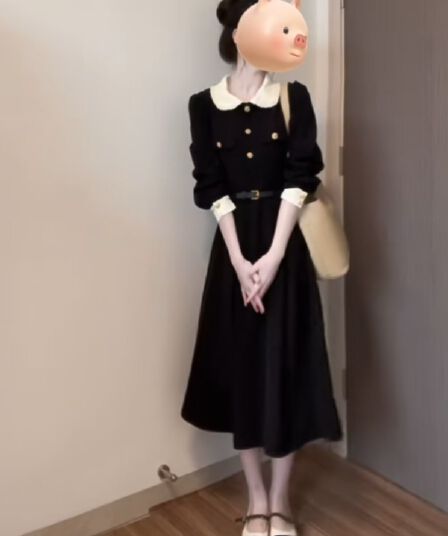 가을 새로운 패션 프랑스식 그는 벤 바람 고급 센스 베이비 칼라 허리 수축 드레스 올해 인기 폭발 치마