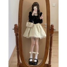 批发法式千金风黑色丝绒<b class='q'>连衣裙</b>女秋季高级感公主蓬蓬裙小个子礼服裙子