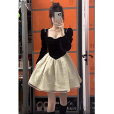 批发赫本风小黑裙高级感超好看蓬蓬公主<b class='q'>连衣裙</b>小众设计丝绒生日小礼裙