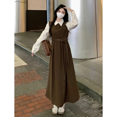 批发<b class='q'>大码</b>胖mm假两件气质翻领拼接高级感显瘦长款<b class='q'>连衣裙</b><b class='q'>女</b>新款秋冬