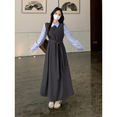 批发大码胖mm假两件气质翻领拼接高级感显瘦长款连衣裙女新款秋<b class='q'>冬</b>