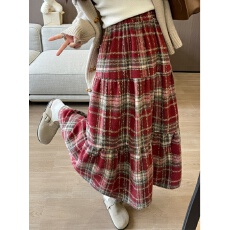 批发大码梨形身材毛呢半身裙女秋季胖MM遮肚子显瘦裙子高腰垂感a字裙