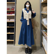 批发春装大码胖mm磨毛显瘦<b class='q'>连衣裙</b>套装学院风裙子马甲上衣两件套女