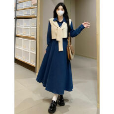 批发春装<b class='q'>大码</b>胖mm磨毛显瘦<b class='q'>连衣裙</b>套装学院风裙子马甲上衣两件套女