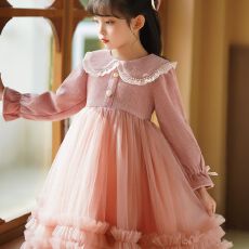 批发女童连衣裙2025新款加绒加厚蓬蓬裙儿童洋气公主裙小女孩新年纱裙