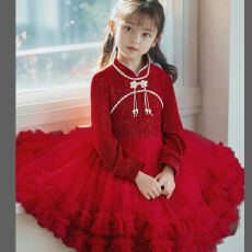 批发女<b class='q'>童</b><b class='q'>喜庆</b>加绒<b class='q'>连衣裙</b>2025新款儿<b class='q'>童</b>洋气公主<b class='q'>裙</b>女孩秋装网纱蓬蓬礼服