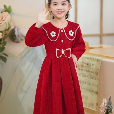 批发儿童连衣裙2025新款女<b class='q'>韩版</b>长袖秋冬加绒加厚洋气圣诞节红色小裙子