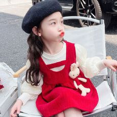 批发2025秋冬新款加绒兔子年服裙套装周岁礼服时髦儿童裙子冬季连衣裙