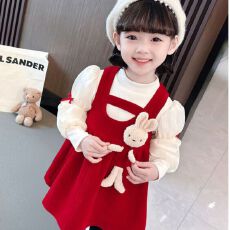 批发2025秋冬新款加绒女童连衣裙洋气小童秋冬季套装新款兔子年服裙子
