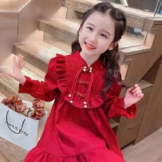 批发【<b class='q'>韩国</b>绒复合布+拉链】女宝宝冬季古典盘扣加绒连衣裙2025中小童