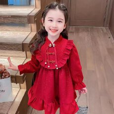 批发【<b class='q'>韩国</b>绒复合布+拉链】女宝宝冬古典盘扣加绒连衣裙2025新款儿童