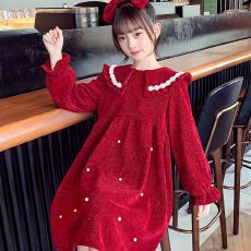 批发女童红色连衣裙2025新款<b class='q'>秋</b>冬款儿童大童冬季公主裙拜年服加绒裙子