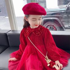 批发女宝宝亮片年服裙2025秋冬新款儿童周岁礼服洋气女<b class='q'>韩版</b>加绒公主裙