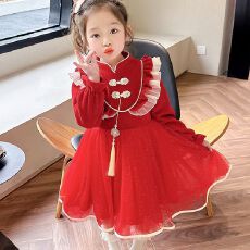 批发<b class='q'>女</b><b class='q'>童</b>长袖公主<b class='q'>裙</b>新款小女孩蓬蓬纱连衣<b class='q'>裙</b>2025秋冬款中国风加绒<b class='q'>裙</b>子