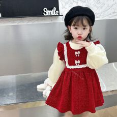 批发女宝宝秋冬加绒连衣<b class='q'>裙</b>套装洋气儿童公主<b class='q'>裙</b>中小童礼服<b class='q'>女</b><b class='q'>童</b>冬装<b class='q'>裙</b>子