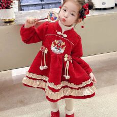批发<b class='q'>女童</b>连<b class='q'>衣裙</b>冬装新款儿童周岁<b class='q'>礼服</b>公主<b class='q'>裙</b>洋气女宝宝龙年喜庆拜年服