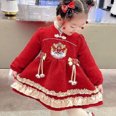 批发<b class='q'>女童</b>长<b class='q'>袖</b>连衣<b class='q'>裙</b>冬装2025儿童周岁<b class='q'>礼服</b>公主<b class='q'>裙</b>洋气女宝宝喜庆拜年服