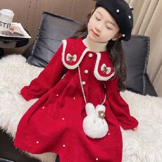 批发<b class='q'>女童</b><b class='q'>秋</b>冬款连衣裙2025新款红色加绒拜年服周岁<b class='q'>礼服</b>儿童圣诞公主裙