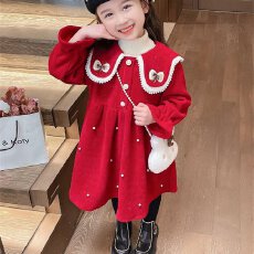 批发<b class='q'>女童</b><b class='q'>秋</b>冬款连衣裙2025新款红色拜年服喜庆<b class='q'>礼服</b>加绒加厚圣诞公主裙