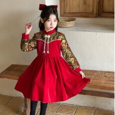 批发<b class='q'>女童</b>旗袍拜年<b class='q'>服</b><b class='q'>礼服</b>2025新款秋冬加绒连衣<b class='q'>裙</b>儿童新中式女孩红色<b class='q'>裙</b>