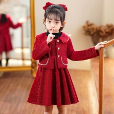 批发高级感<b class='q'>女童</b>套<b class='q'>装</b>2025秋冬新款红色洋气时髦两件套女孩儿童新年衣服