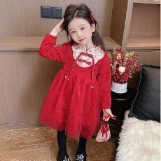 批发小女孩中国风加绒红色裙子<b class='q'>复古</b>盘扣<b class='q'>连衣裙</b>喜庆女童拜年服公主裙子