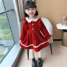 批发<b class='q'>女童</b>加<b class='q'>厚</b><b class='q'>连衣裙</b>2026新款加绒女孩红色秋冬女宝宝公主裙保暖拜年服