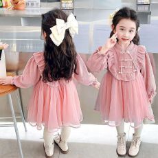 批发【复合布+拉链】女宝宝冬装加绒盘扣公主纱裙洋气2026新款冬女孩