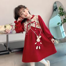 批发<b class='q'>女</b><b class='q'>童</b>旗袍2026<b class='q'>新款</b>长袖加绒连衣裙儿童新中式国风女孩红色喜庆裙子