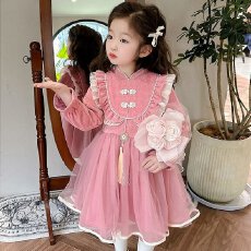 批发<b class='q'>女</b><b class='q'>童</b>长袖公主裙<b class='q'>新款</b>小女孩蓬蓬纱连衣裙2026秋冬款中国风加绒裙子