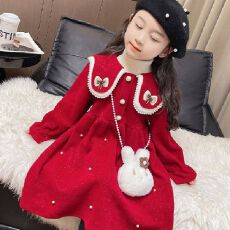 批发<b class='q'>女</b><b class='q'>童</b>秋冬款连衣裙2026<b class='q'>新款</b>红色拜年服喜庆礼服加绒加厚圣诞公主裙