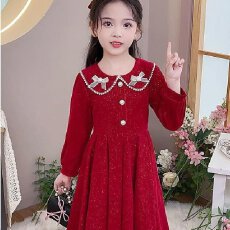 批发2026新款女童长袖加绒公主裙冬装儿童设计感新年过年圣诞节<b class='q'>连衣裙</b>
