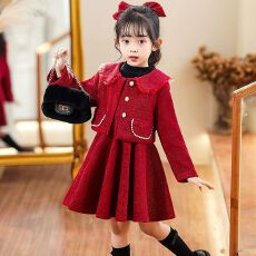 批发高级感女童套装2026<b class='q'>秋</b>冬新款红色洋气时髦两件套女孩儿童新年衣服