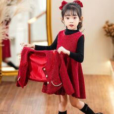 批发女童红色连衣裙加绒洋气儿童裙子2026新款冬季新年衣服女孩公主裙