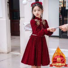 批发拜年服红色礼服裙女童高端公主裙2026<b class='q'>秋</b>冬新款儿童女孩洋气裙子冬