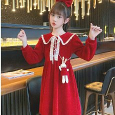批发【金丝绒】女童裙子2026春<b class='q'>秋</b>新款中大童女孩洋气时尚娃娃领连衣裙