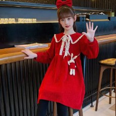 批发【金丝绒】女童红色连衣裙2026<b class='q'>秋</b>新款儿童公主裙中大童装拜年服裙