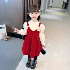 批发【金丝绒】2026新款女童套裙长袖连衣裙<b class='q'>秋</b>宝宝洋气时髦红色公主裙